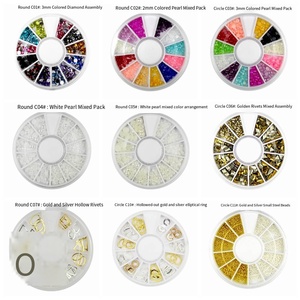 SunelPort - Plato Giratorio <span class=keywords><strong>de</strong></span> 12 Compartimentos para Manicura, Joyería 3D, Remaches Metálicos, Diamantes Planos Dorados, Gotas, Triángulos, <span class=keywords><strong>Puntos</strong></span>, Rectángulos, Adornos Geométricos Brillantes - Product Image 4