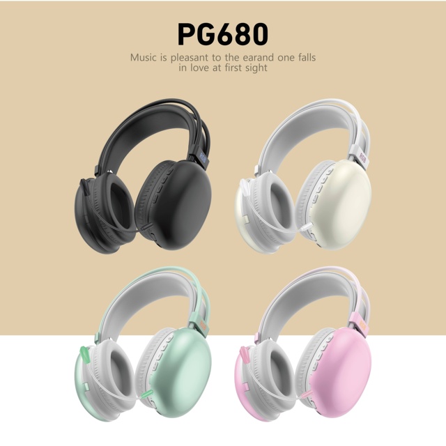 PG680 High Quality Headset with RGB Lights Customization Wireless 5.4 Over-Ear Headphones Long Playtime for Sports Gaming