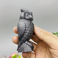 Figurine d'hibou en Shungite noire naturelle polie, artisanale, pour décoration de table moderne à la maison ou au bureau, cadeau unique en pierre précieuse en forme d'animal