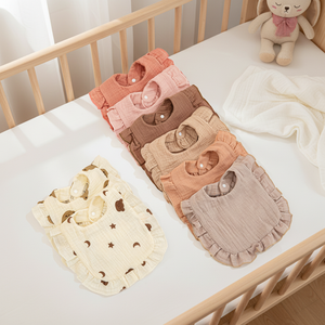 Bib Bayi Muslin Premium 6 Lapis dengan Pinggiran Renda Bunga, 100% Katun Sisir, Bernapas, Cetak dan Label Sesuai Pesanan - Product Image 1