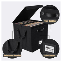 Boîte de rangement en tissu de lin de 13 pouces pour plus de 120 albums LP, bac de rangement pliable empilable avec couvercle