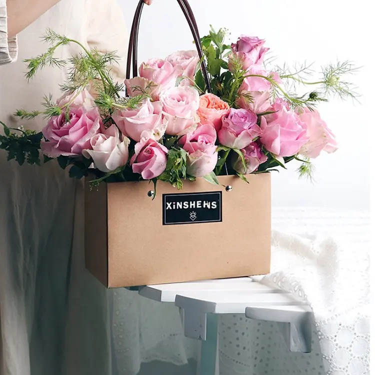 DIY Waterproof Bouquet Kraft Florist Paper Gift Bags Valentine's Day Rose Flower Wrapping Box