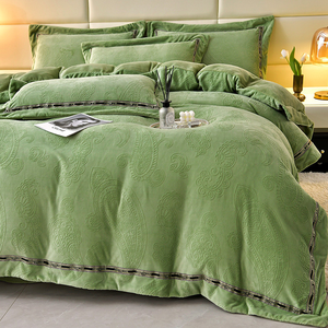 Custom OEM ODM Oeko Tex Certified Milk Velvet 6 Piece <strong>Bedding</strong> Set <strong>Olive</strong> <strong>Green</strong> Warm Soft Style Multi Scene Bedroom <strong>Bedding</strong> - Product Image 2