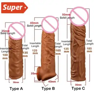 Realistic Condoms For Men Reusable Penis Sleeve For Male Extender Dildo Enhancer Enlargement Condom Male Cock Sex Toys