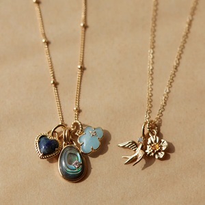 Ciondoli YML& Vintage in Ottone con Zirconia, Placcati Oro 18K, a Forma di Nuvola, Fiore, <span class=keywords><strong>Rondine</strong></span> e Cuore, con Conchiglia di Abalone - Componenti Fai da Te - Product Image 3