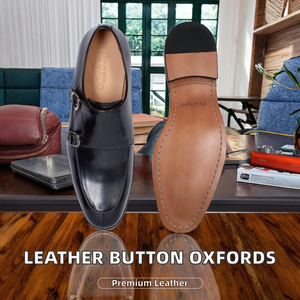 Chaussures habillées pour hommes à double boucle et bout rond - Cuir véritable Printemps Été Bureau Mariage Extérieur - Product Image 2