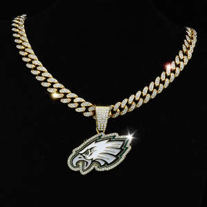 Colar de Pingente Philadelphia Eagles de 2,3 Polegadas em Prata com Revestimento Dourado, Corrente de Liga Unissex, Série Esportiva de Futebol - Product Image 4