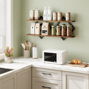 Étagère murale double couche en acier et bois, <span class=keywords><strong>design</strong></span> industriel, pour salon, cuisine, salle de bain, présentoir à bijoux, anniversaire - Product Image 5
