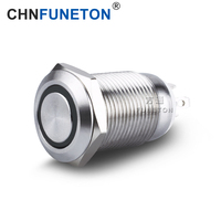 Tombol Tekan Logam dengan Lampu LED Datar 12mm, Tombol Reset dengan Pengunci, Tahan Air On/Off IP65 untuk Otomotif dan Kapal
