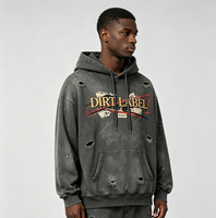 Sweat à capuche avec cordon de serrage Kornit DTG, imprimé intégral motif éclaboussures de lettres en gros plan avec cadre rouge coupé, effet déchiré et poche kangourou