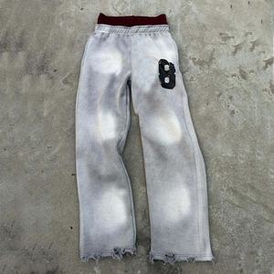 Pantalons de survêtement évasés à double taille, effet délavé, impression personnalisée du logo, lavage à l'acide, pantalons de survêtement amples pour hommes, effet délavé au soleil - Product Image 4