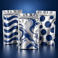 Pochette en aluminium bleu marine à rayures argentées, sac à fond plat pour l'emballage du café, impression personnalisée