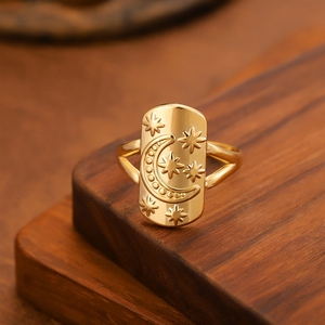 Anillos de Moda Fina para Mujer, Joyería Exagerada de Acero Inoxidable con Diseño de Luna y Estrellas Doradas - Product Image 6