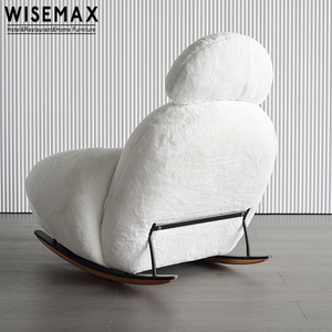 WISEMAX – mobilier de salon nordique en tissu blanc, <span class=keywords><strong>fauteuil</strong></span> de loisirs en <span class=keywords><strong>fourrure</strong></span>, base métallique pivotante, chaise de salon - Product Image 4