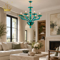 Lustre moderne en verre turquoise, suspension en verre soufflé artisanal style Murano, luminaire décoratif pour villa, salle à manger, restaurant