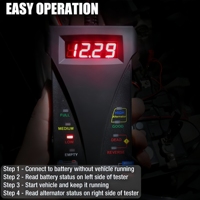 Probador de Baterías de Coche de 12V, Voltímetro Digital de 4-20V, Analizador del Sistema de Carga, Probador de Alternador con Pantalla LCD e Indicación LED