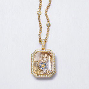 <span class=keywords><strong>Collana</strong></span> con Ciondolo Portafoto Trasparente in Acciaio Inox Placcato Oro 18K con Zirconi Apribile Catena Retrò per Clavicola - Product Image 5