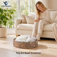 Bac à gratter rond pour chat style Pop Art, en carton ondulé à motif papier kraft, mobilier pour chat, vente en gros