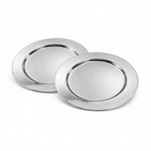 Assiette de Présentation en Acier Inoxydable Argenté Poli, Design Martelé, Décorative pour Table de Salle à Manger, Mariage et Décoration Intérieure - Product Image 1
