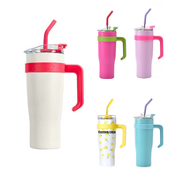 Tumbler Vakum Isolasi Stainless Steel 40oz dengan Gagang dan Sedotan, Mug Perjalanan Ramah Lingkungan untuk Pesta, Tahan Panas 24 Jam, Kotak Hadiah, untuk Aktivitas Luar Ruangan