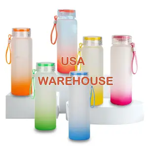 Top Seller stocked 17oz Gradient Color 500ml Sublimation Frosted Mug Glass Bottle Beer Can With Screw Lid