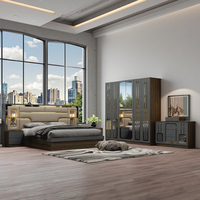 Ensemble Complet de Meubles de Chambre King Size en Bois de Luxe, Cadre en Bois, Rangement Intégré, LED Moderne et Simple