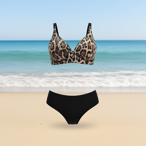 Set Bikini Plus Size HDJ con Stampa Leopardata, Top Nero e Slip con Scollo a V Profondo, Laccetti Laterali, Costume da Bagno 46-56 - Product Image 2