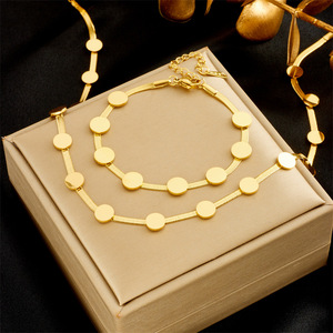Gold Plated Stainless Steel Round Chain Necklace <b>Bracelet</b> <b>Set</b> Unisex Gift Jewelry - Product Image 1