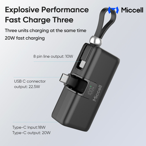 Batterie externe universelle Miccell Mini Ultra Slim étanche Li-Polymère avec affichage numérique 5000mAh PD 22.5W <span class=keywords><strong>Charge</strong></span> rapide - Product Image 3