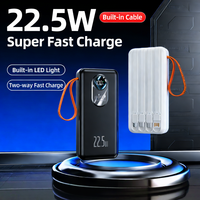 Batterie externe portable haute capacité avec entrée Type-C, logo personnalisé, vente en gros, 20000 mAh, alimentation 22,5 W, charge rapide, affichage LED, double USB