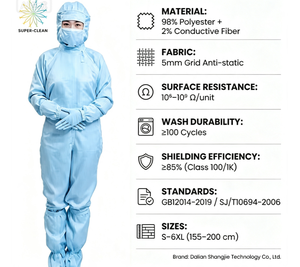 Bata Antiestática (Antibacteriana) con Protección Contra el Polvo, Tejido Transpirable, para Cuarto Limpio, C100-C1000, Lavable, Duradera, 100 Usos - Product Image 6