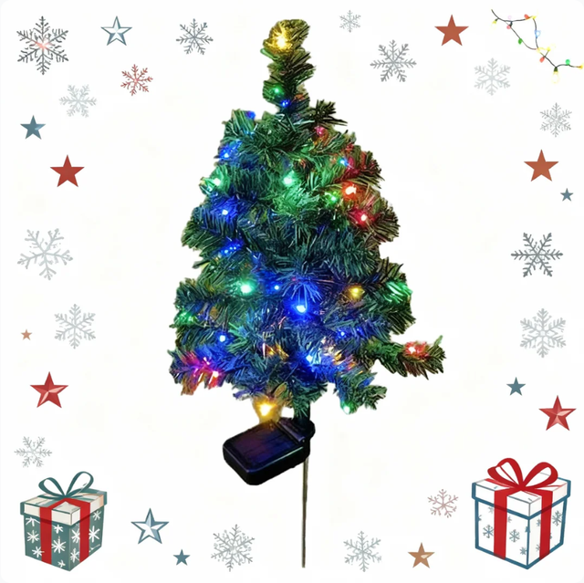 Outdoor IP65 Waterproof LED Solar Powered Christmas Tree Lawn Lights 2700K Warm White for Courtyard Landscape Garden Decoration