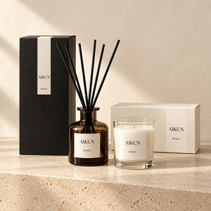 Aikun – Coffret Cadeau Bougie et Diffuseur à Bâtonnets en Verre Rond 200ml avec Logo Imprimé, Toutes Senteurs, Faible MOQ, Longue Durée, Service Rapide pour Startups - Product Image 4