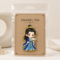Broche personnalisée en émail souple, style chinois ancien, personnage Hanfu Chibi, plaqué or, pour sac, cadeau, vente en gros, épingle à chapeau