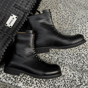 Vintage Men's Western Ankle Chelsea <b>Boots</b> Breathable Comfortable Zipper Thick Sole Casual Shoes Office Winter Anti-Slip - Product Image 6