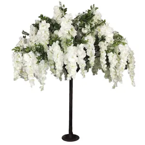 Atacado árvore com grandes flores brancas-Árvore falsa de decoração de 60 polegadas, grande árvore de flores artificial de 150cm para decoração de casamento, árvore de rosas