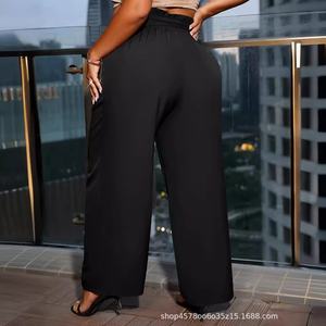 Pantalones de vestir de verano para mujer, estilo europeo-americano, nuevos, casuales para el trabajo, de pierna ancha, talla grande, con cremallera y lazo plano. - Product Image 4