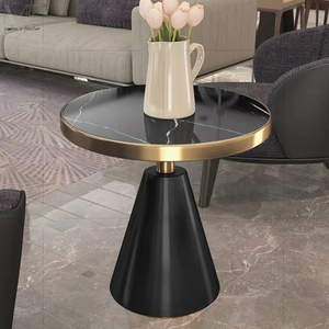 Tavolino da Caffè Moderno in Acciaio Inox Dorato con Piano in Marmo <span class=keywords><strong>Nero</strong></span> Rotondo per Soggiorno, Arredamento Moderno - Product Image 1