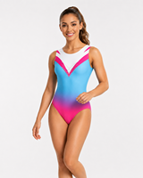 Justaucorps de gymnastique sans manches personnalisé pour filles et femmes, bleu rose ombré, avec strass, pour compétition et entraînement