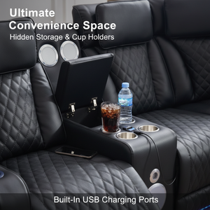 Sofá Reclinable Eléctrico de Estilo Moderno en Cuero Negro con Altavoces Bluetooth y Luces LED para Cine en Casa Inteligente - Product Image 3