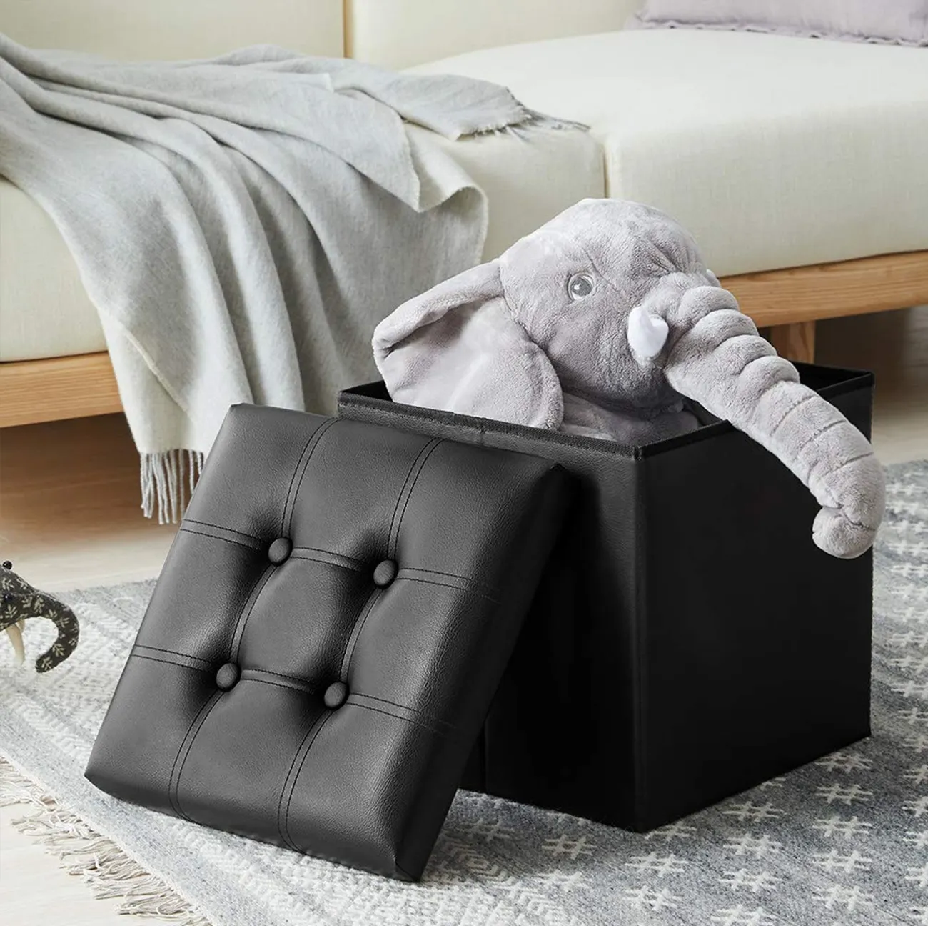 High Quality 30 inches Storage Seat Bench With Buttons Folding Storage Stool Faux Leather Foldable stools & ottomans