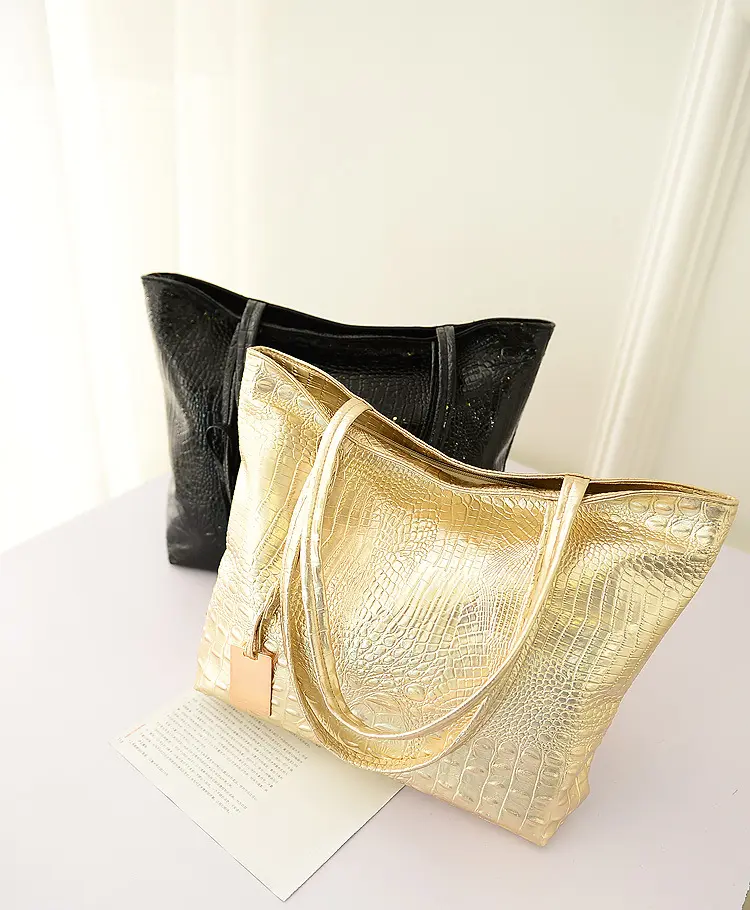 Fashion Crocodile Pattern Shoulder PU Leather Ladies Handbag With Zipper Large Capacity Women's Tote Bag