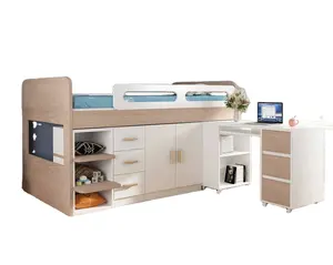 Groothandel Kinderen Midden Slaap Twin Full Cabine Bed Met Studeertafel En Opbergladen Voor Kinderen Slaapkamer