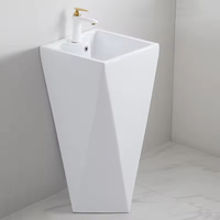 Lavabo sur pied en céramique blanche, design artistique, pour salle de bain