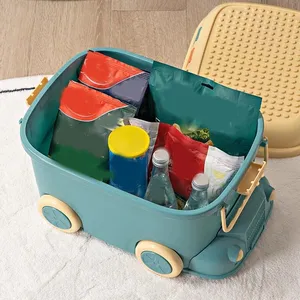 Caja de <span class=keywords><strong>Juguetes</strong></span> <span class=keywords><strong>para</strong></span> Niños con Forma de Coche de Dibujos Animados, con Tapa de Bloques de Construcción, Organizador de Plástico PP de Gran Capacidad con Ruedas - Product Image 6