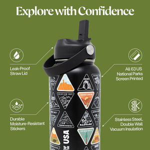 Official 50 States Bucket List Travel Water Bottle Tour National Parks Special Day Waterproof Sticker Stainless Steel <b>Large</b> - Product Image 4
