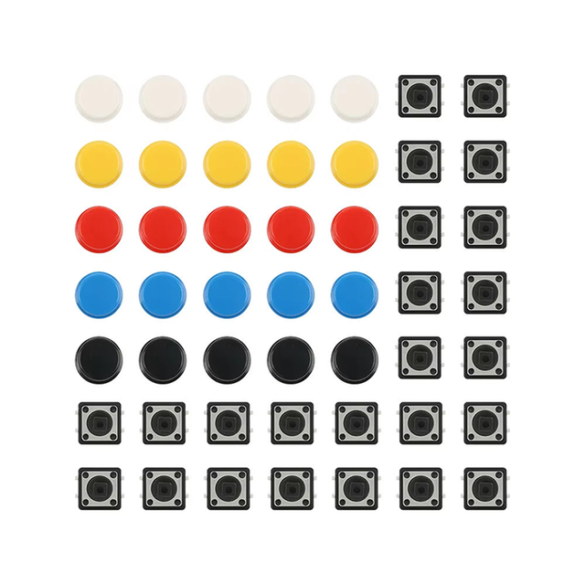 12*12*7.3mm Yellow/Red/White/Blue/Black 25PCS Five Color Micro Tactile Push Button Switch Assortment Kit
