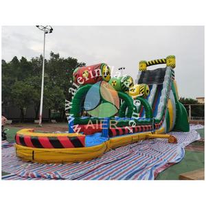 Toboggan aquatique gonflable double piste à thème nucléaire toxique, toboggan aquatique commercial avec piscine, location estivale, vente en gros, personnalisation usine - Product Image 1