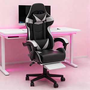 Chaise de jeu bleue pour adultes Design de siège <span class=keywords><strong>baquet</strong></span> ergonomique avec repose-pieds et appui-tête Chaise pivotante à 360 ° pour de longues sessions de jeu - Product Image 1