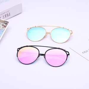 F3 2316 แว่นกันแดดทรงนักบินกรอบกลมสำหรับผู้หญิงโลหะสีทอง UV400 สีชมพูสีฟ้าเลนส์มิเรอร์ประเภท 3 แว่นกันแดด - Product Image 1